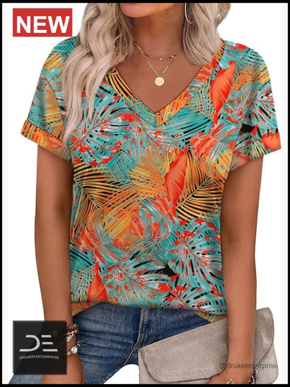 V-Neck Short Sleeve Tunic T-Shirt Blouse Summer Casual Top